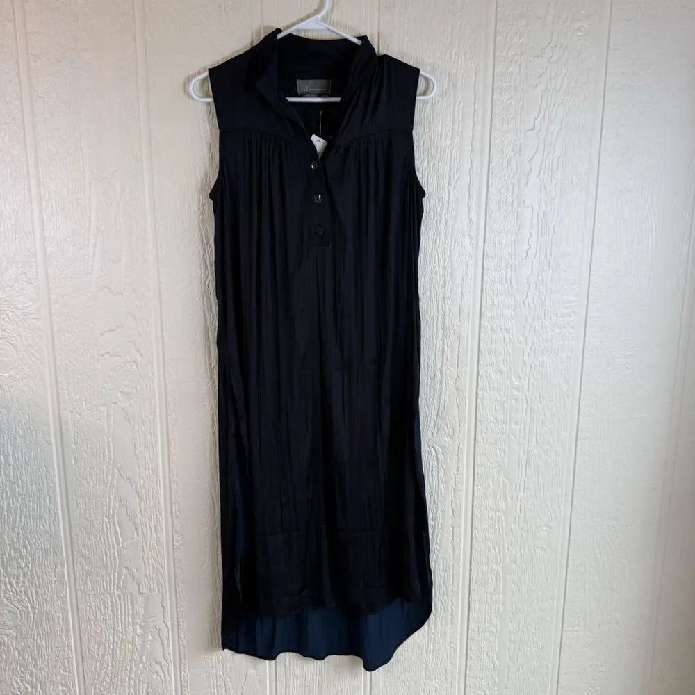 Anthropologie Black Sleeveless Collared Midi Dress